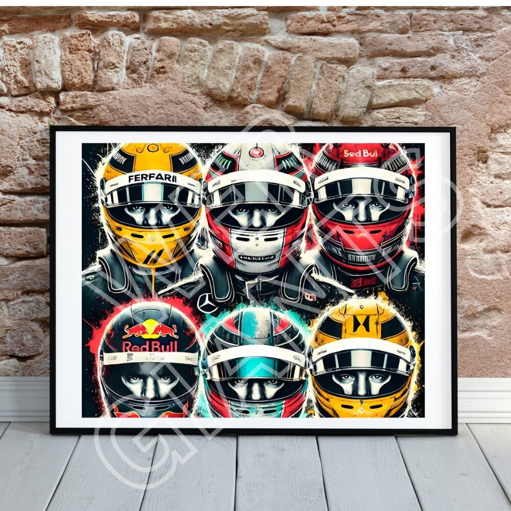 F1 Racing Helmets 20x16 Poster